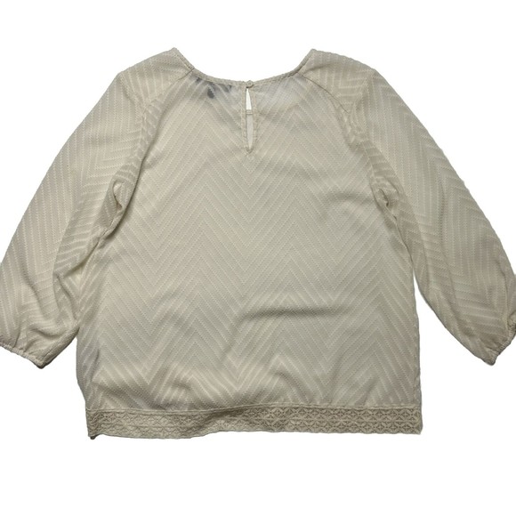 Eclair S Women’s Blouse Balloon Sleeve Cream Lace Hem Career*1 Fabric Spot Geo - Picture 2 of 11